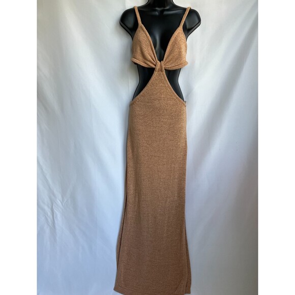 Lilyful Maxi Cutout Knit Dress Size S Beige Sand Open Back Beachy Boho Coastal - Picture 1 of 10